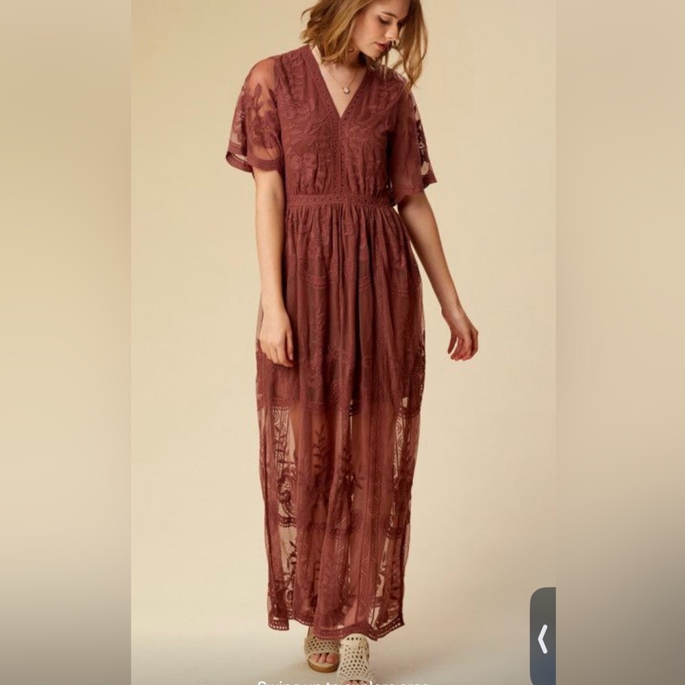 SOLD: Altar'd State Lace Maxi Dress in Brown